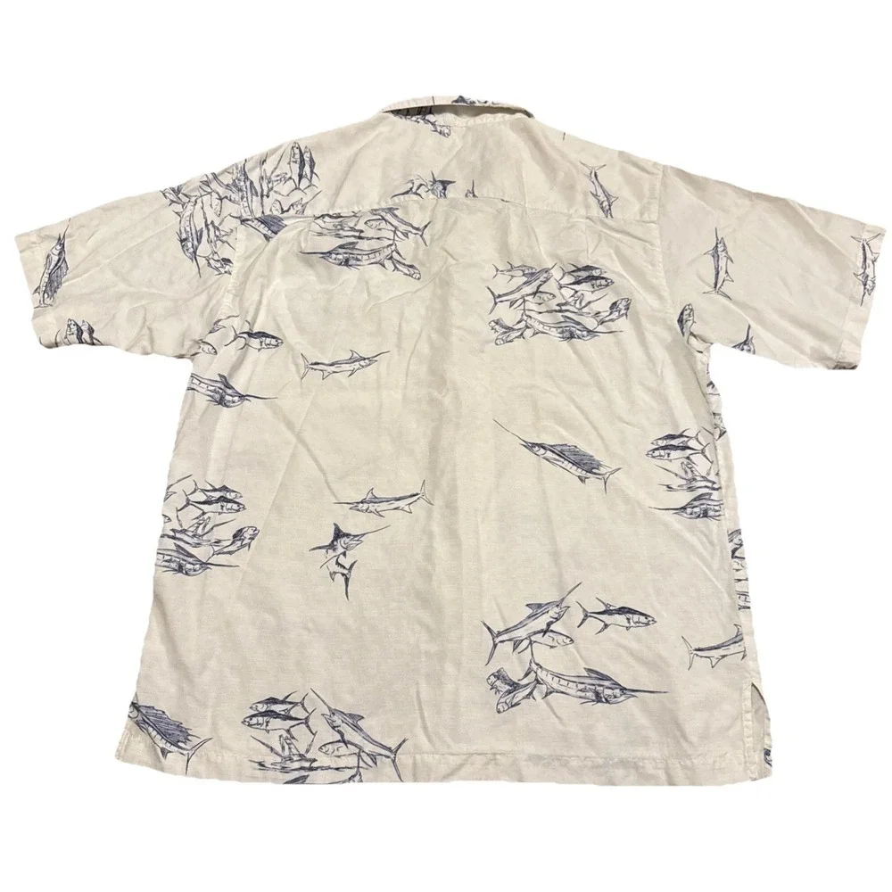 Vintage Hook‎ & Tackle Marlin Fishing Shirt Men's L Silk Cotton Blend